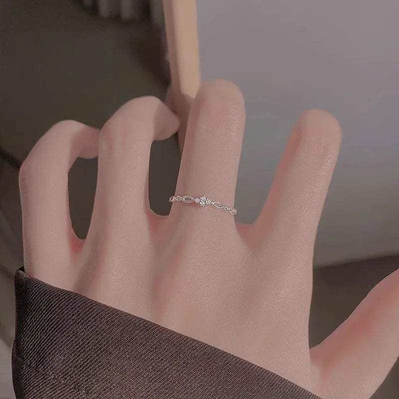 925 Sterling Silver Adjustable Zircon Hollow Ring for Women Girls Engagement Jewelry Gift