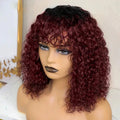 Curly Pixie Bob Wig for Black Women - Human Hair with Bangs & Ombre Colors