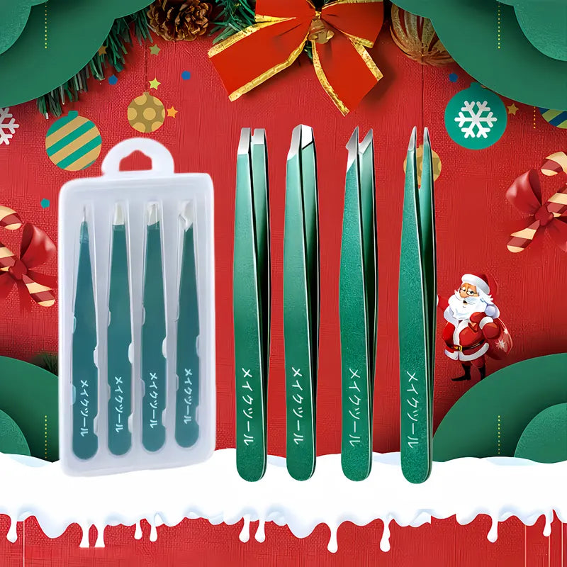 Stainless Steel Tweezers Set for Precision Eyebrow and Hair Removal with Travel Case