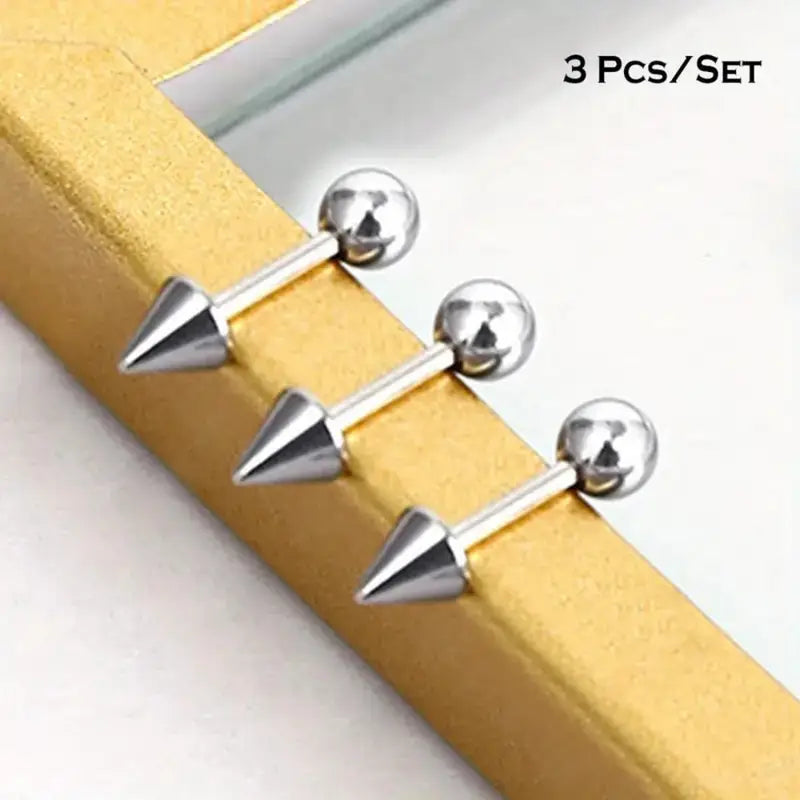 3 Pcs Stainless Steel Spike Stud Earrings Set Hypoallergenic Y2K Fashion Jewelry