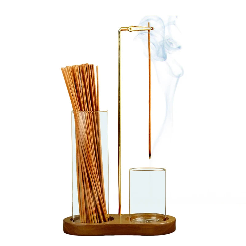2-in-1 Glass Incense Holder for Sticks with Ash Catcher and Organizer