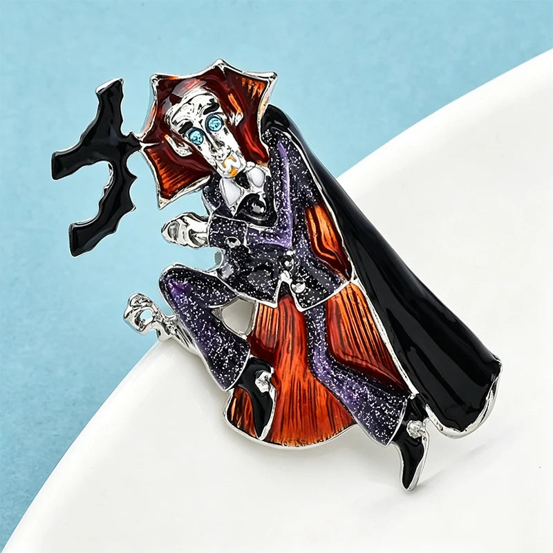 Halloween Witch Brooch Pin Enamel Vampire Badge Costume Jewelry Gift