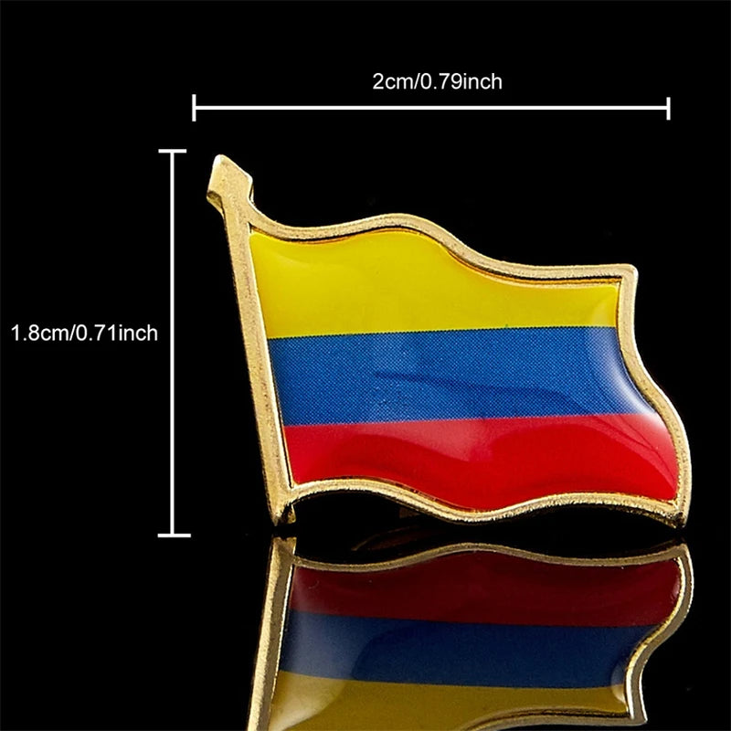 Colombia Flag Enamel Pin and Brooch Set - Metallic Waving Lapel Pins