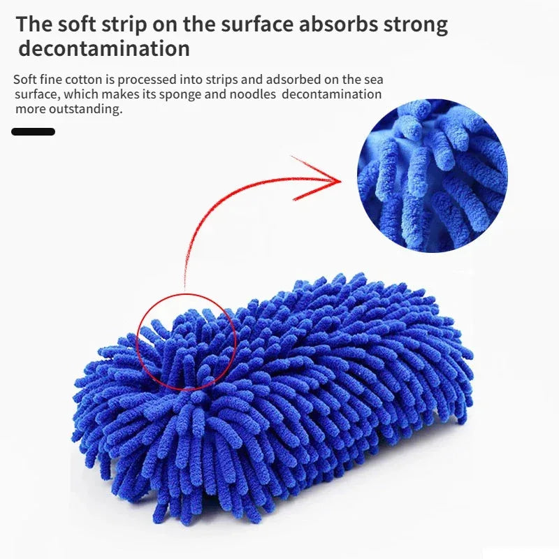 Microfiber Car Wash Sponge & Cleaning Brush Kit - Chenille Auto Detailing Gloves