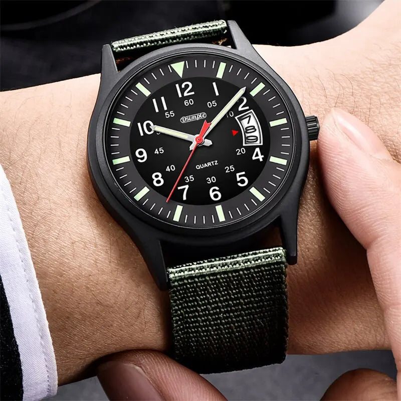 Men's Fashion Nylon Quartz Watch with Calendar - Military Army Style