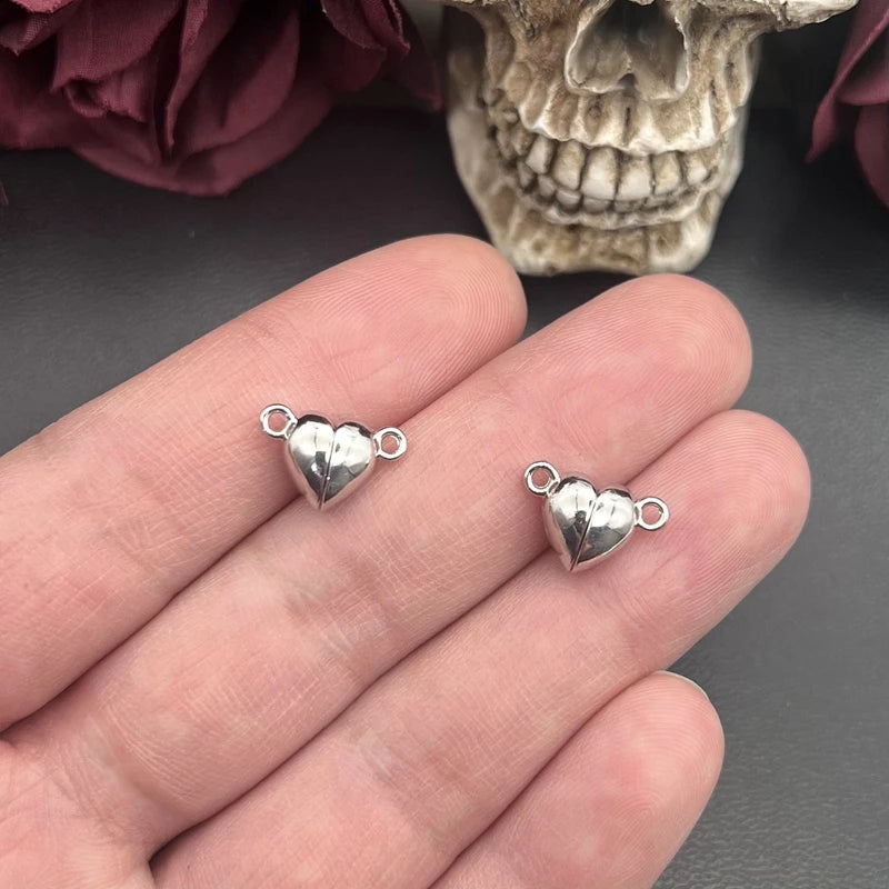 Silver Heart Magnetic Snap Charms 20pcs Jewelry Making Supplies for DIY Crafts