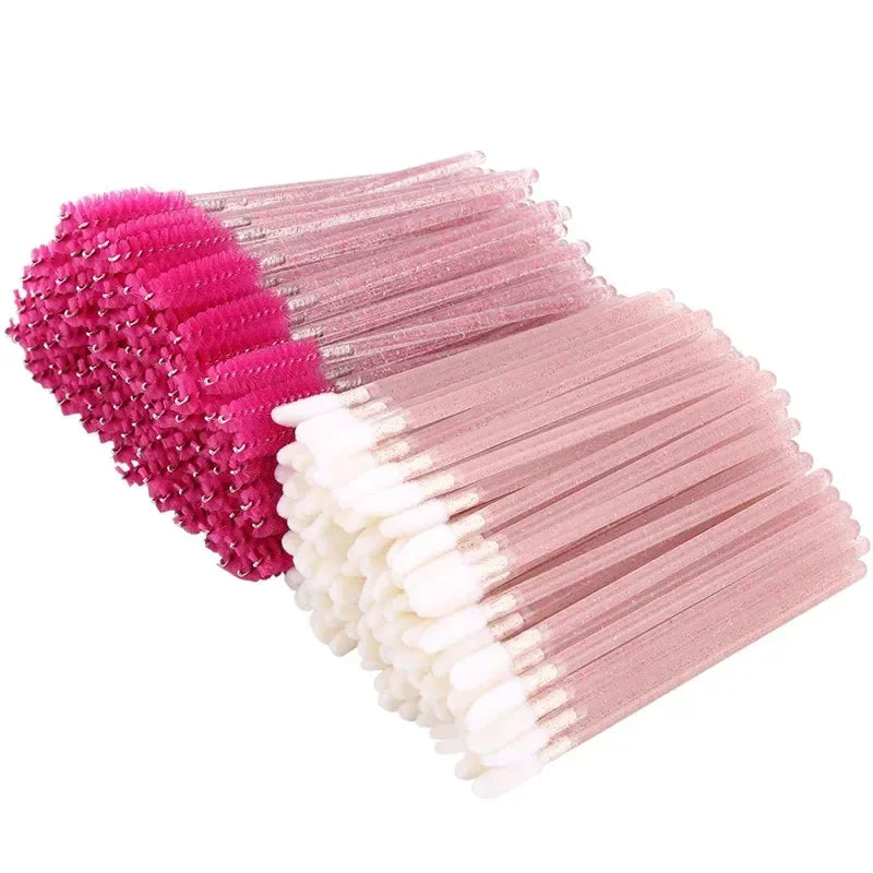 Disposable Makeup Brush Kit with Crystal Mascara Wands and Lip Applicators – 100pcs