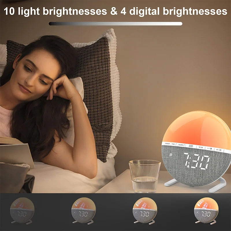 Sunrise Alarm Clock with Color Light and Natural Sounds - Wake Up Light for Bedroom & Living Room
