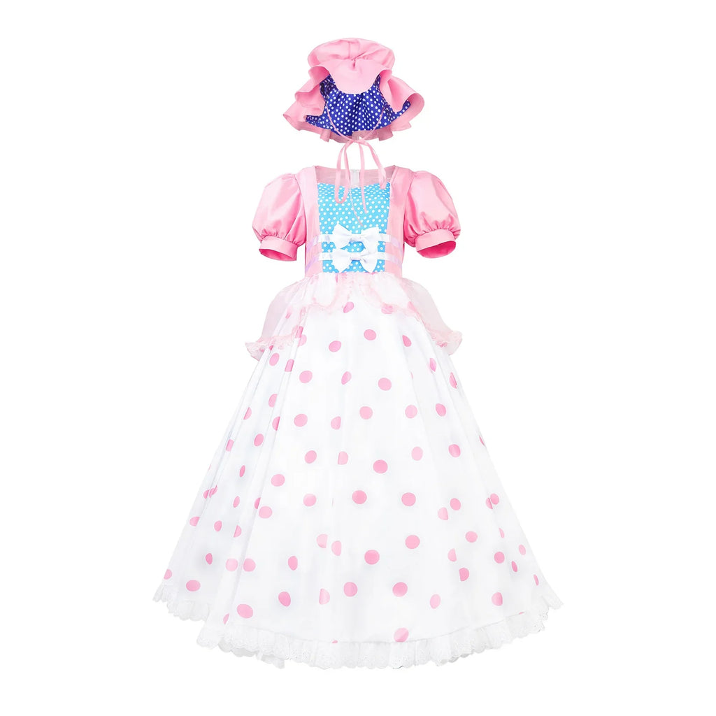 Anime Bo Peep Cosplay Costume Dress with Hat for Women and Girls