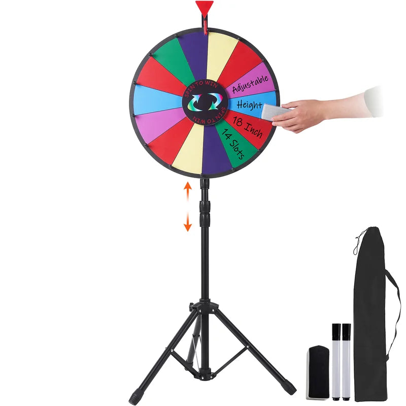 Color Prize Wheel 18 Inch with Folding Tripod Stand, 14 Slots Dry Erase Game