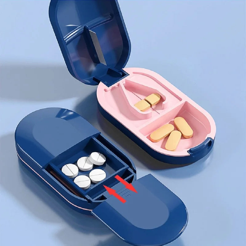 Portable Pill Cutter with Storage Box Adjustable Stainless Steel Blade