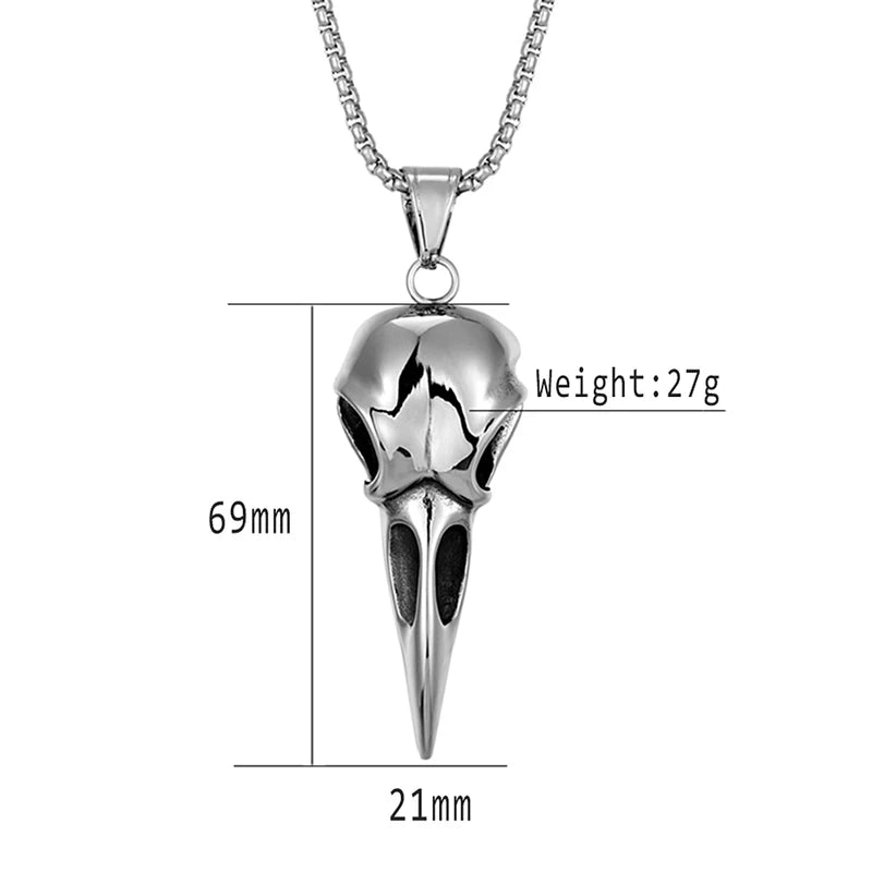 Vintage Viking Crow Head Pendant Necklace for Men Women Stainless Steel Jewelry