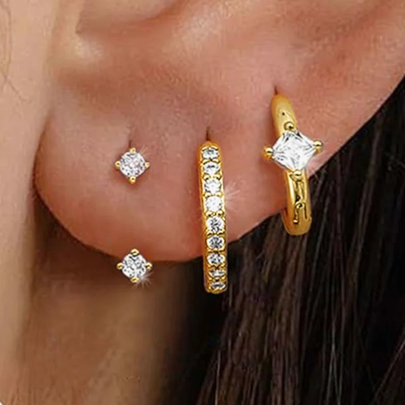3PCS Shiny Crystal Huggie Hoop Earrings Set for Women – Cartilage & Helix Jewelry