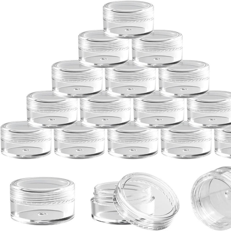 Set of 10 Clear Plastic Cosmetic Storage Containers with Lids - Portable Makeup Jars