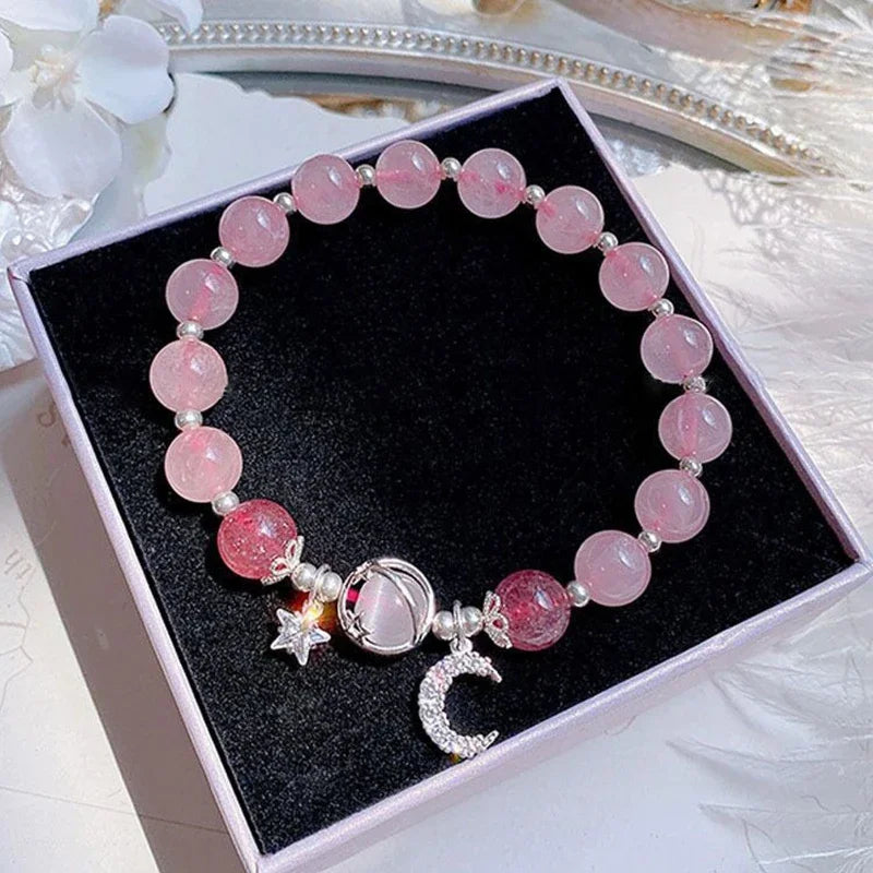 Star Chain Tassel Bracelet for Women Fantasy Blue Crystal Beads Elastic Jewelry Gift