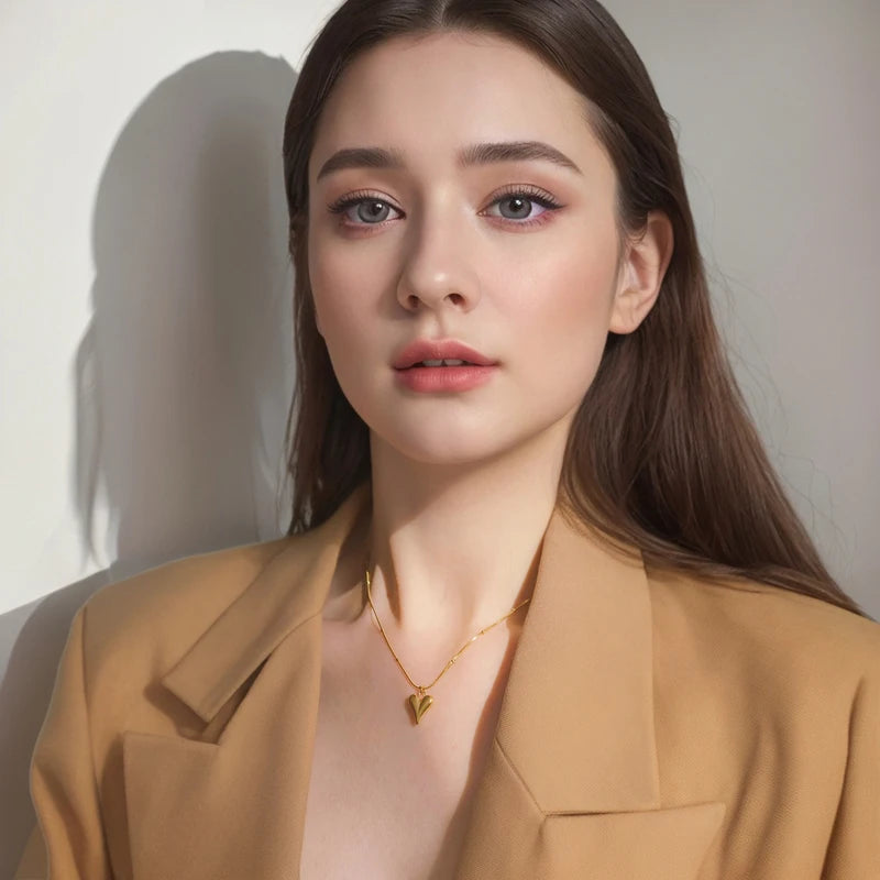 Minimalist Stainless Steel Heart Necklace for Women - 18k Gold Plated Jewelry