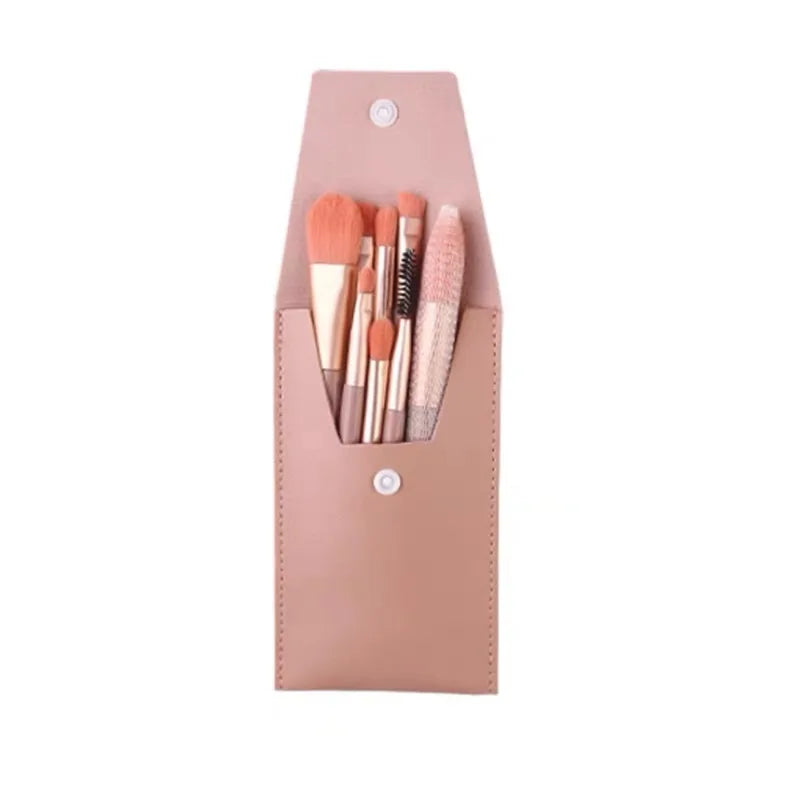 Set of 8 Makeup Brushes with Bag - Soft Synthetic Bristle Cosmetic Tools