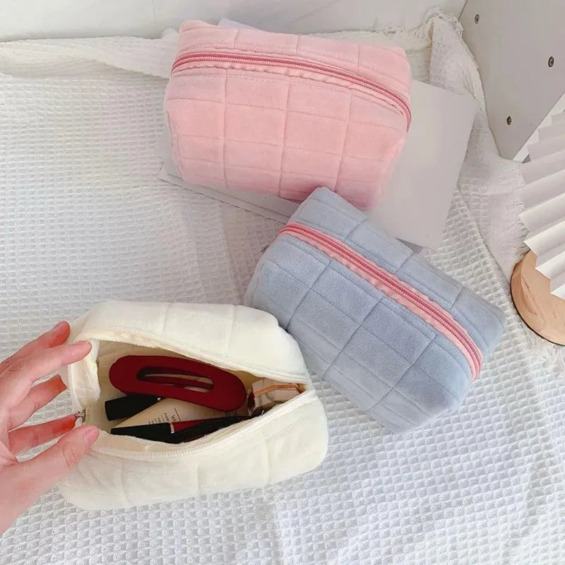 Small Cosmetic Bag for Travel and Makeup Storage - Portable Plush Organizer