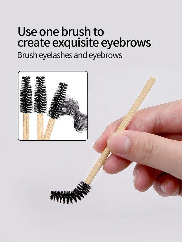 Natural Bamboo Eyelash & Eyebrow Brush Set - Portable Makeup Applicator Kit, 25/50/100PCS