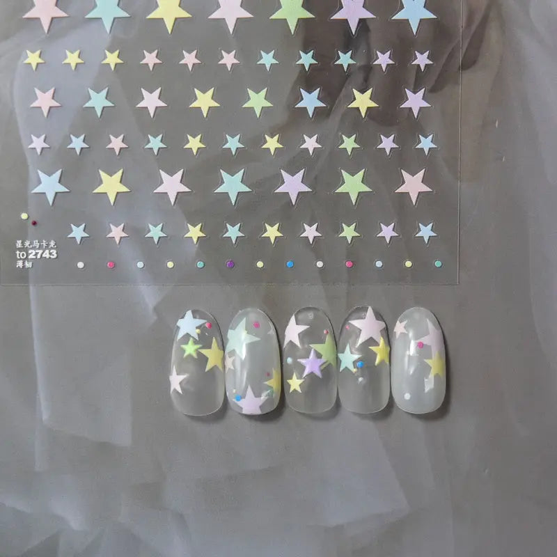 Colorful 5D Star Nail Art Stickers - Self-Adhesive Kawaii Decorations