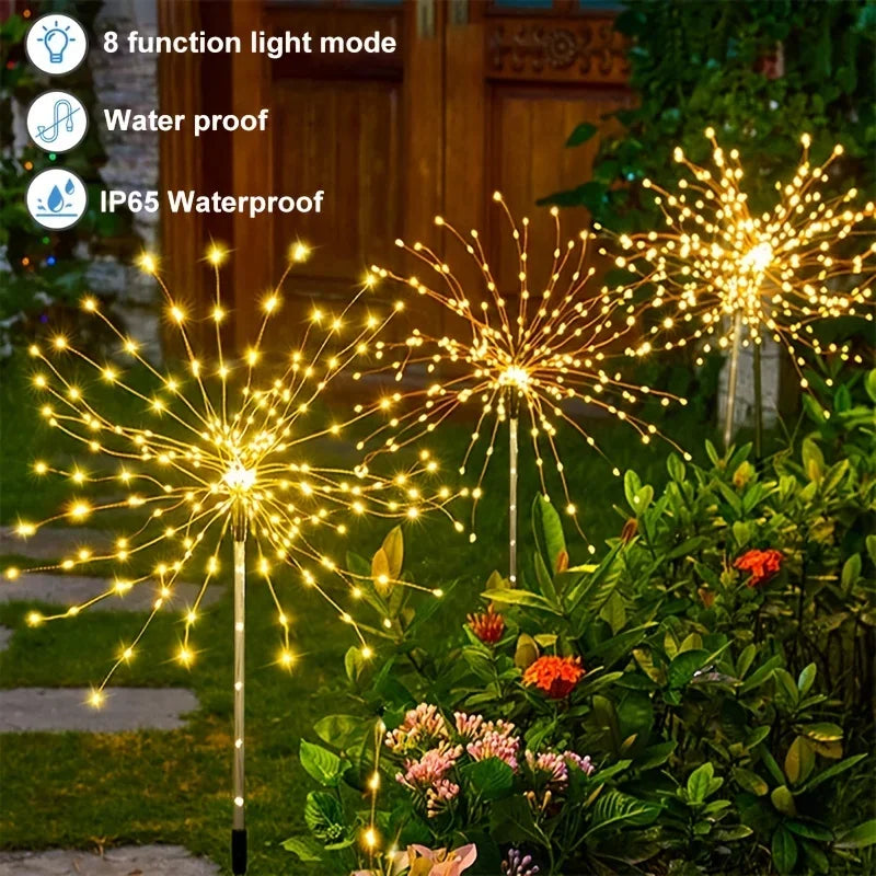 Solar Fireworks String Lights Outdoor Holiday Garden Patio Decorations