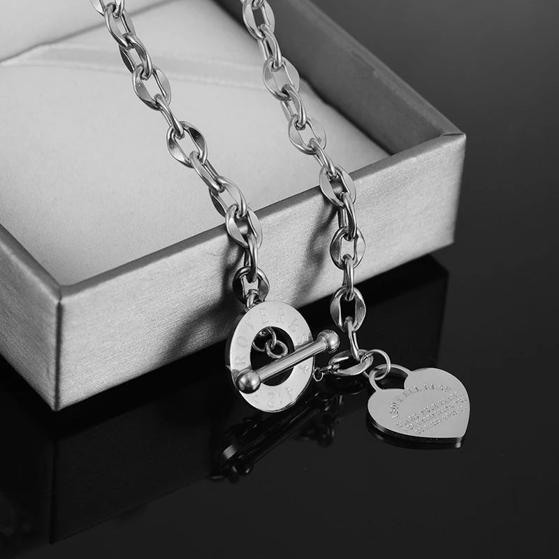 Heart-Shaped Stainless Steel Engraved Necklace for Daily Wear & Travel