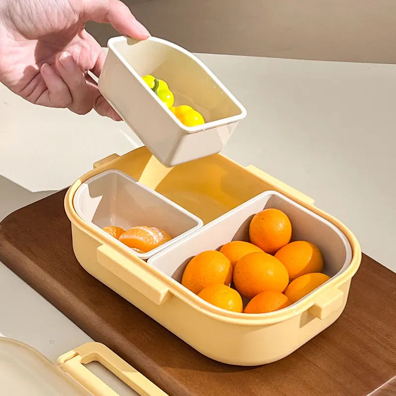 Portable Plastic Lunch Box with Detachable 3-Compartments for Kids and Students