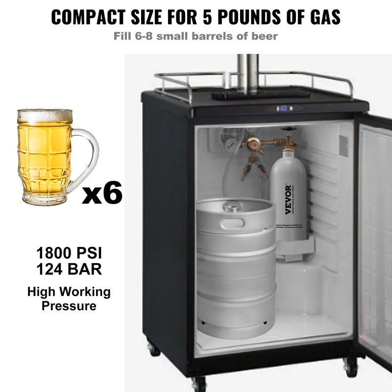 5 Lbs Aluminum CO2 Tank with Gray Powder Coating and CGA320 Valve