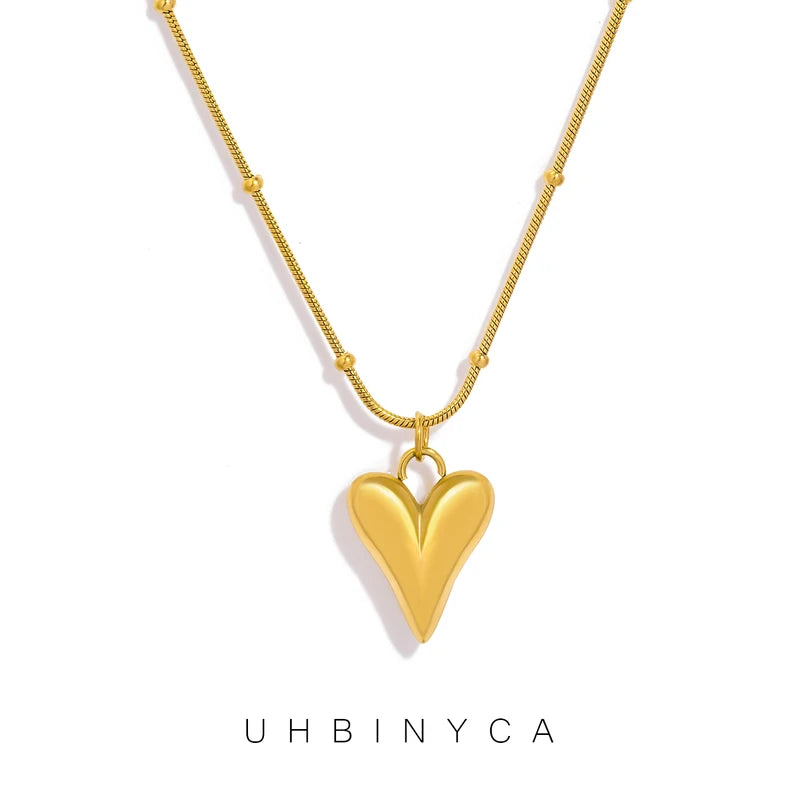 Minimalist Stainless Steel Heart Necklace for Women - 18k Gold Plated Jewelry