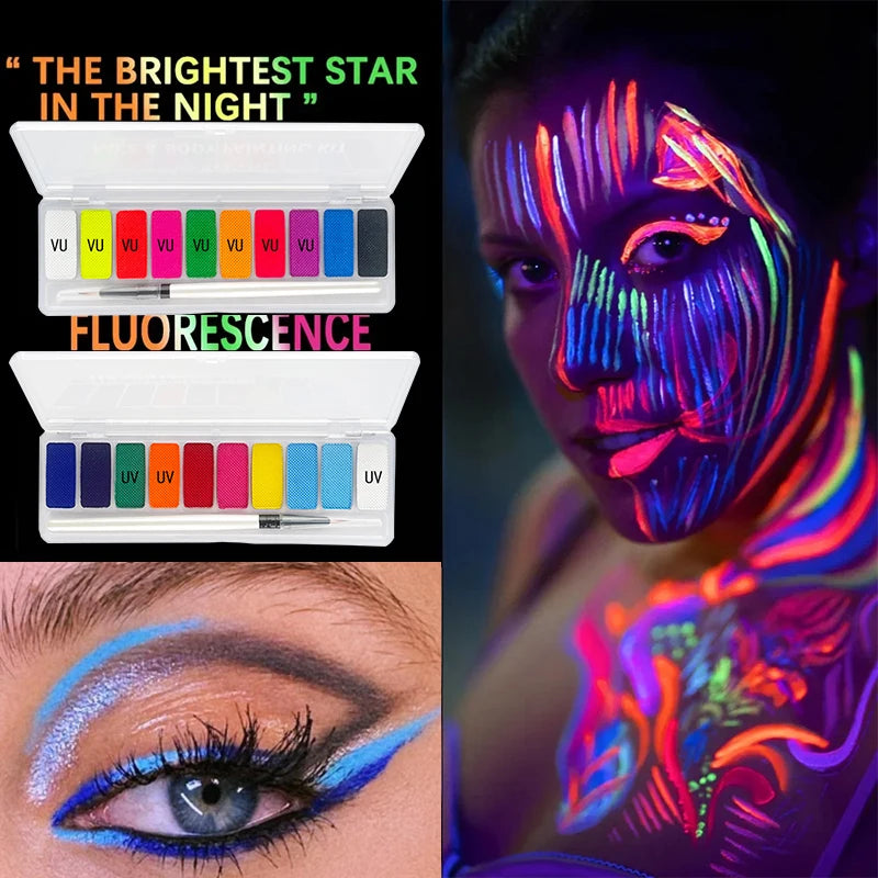 Neon Oil Face & Body Paint Set - Fluorescent UV Glow Makeup for Halloween & Parties