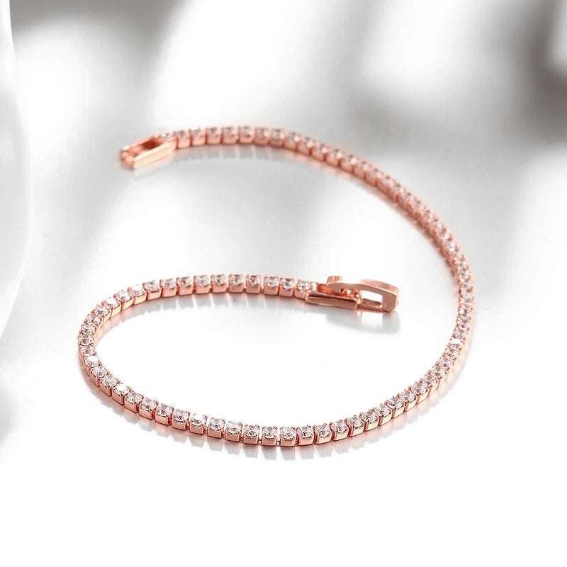 Rose Gold Silver Jewelry Tennis Bracelet 2mm Zirconia Anniversary Gift - Sterling Silver