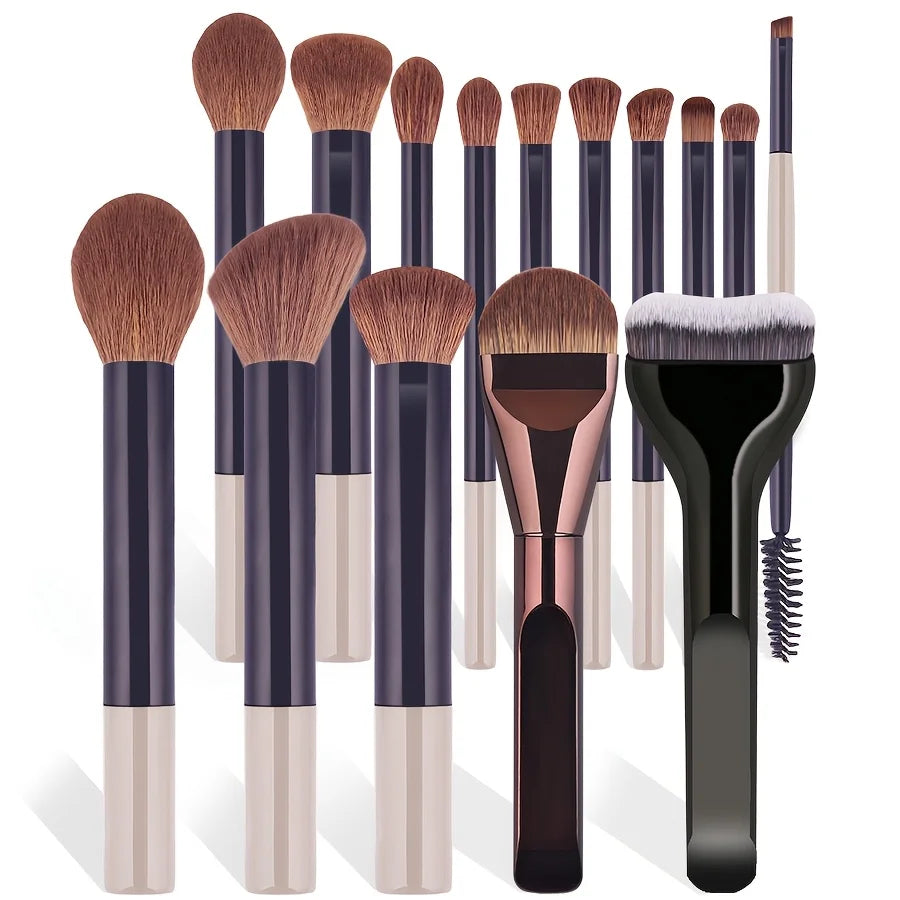 15-Piece Makeup Brush Set with Foundation, Blush, Eyeshadow & Contour Brushes