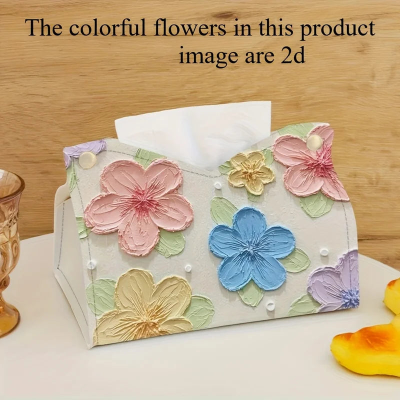 Elegant Floral Tissue Box - Oil Painting Style Desktop Storage for Living Room & Dining