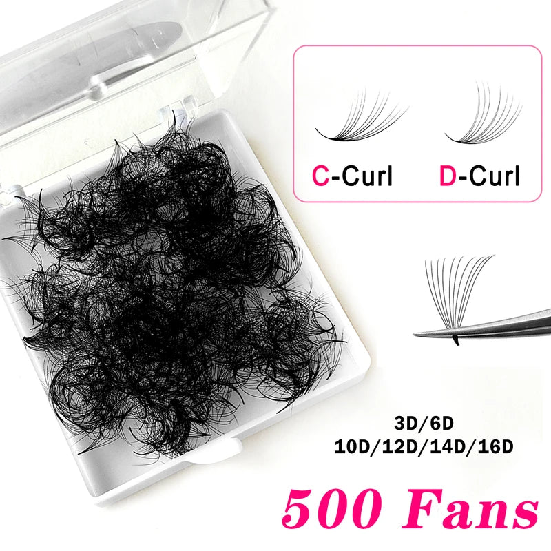 Premade Russian Volume Eyelash Fans 3D-16D for Lash Extensions - Sharp Stem Thin Base