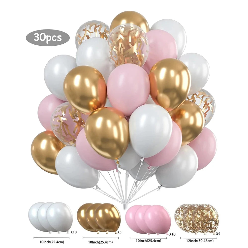 30-Pack Multicolor Latex Balloons for Birthdays and Weddings – Gold, Iridescent, Ruby, Emerald & More