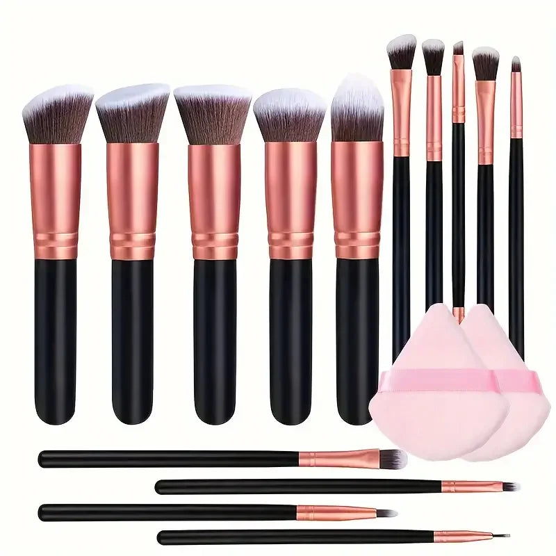 14-Piece Makeup Brush Set with Hypoallergenic Nylon Bristles & Colorful Handles