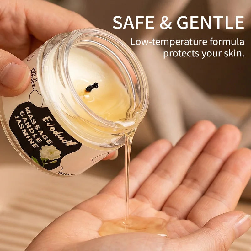 Massage Oil Candle Jasmine with Soy Wax for Relaxation and Skin Care - Couples Gift