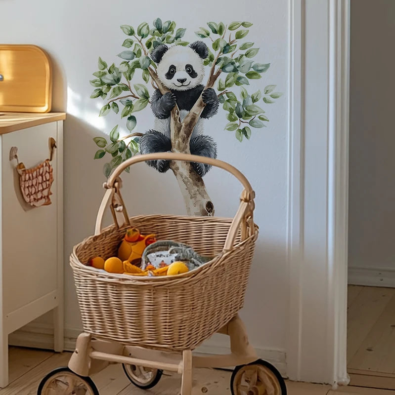 Animal Wall Stickers Panda Climbing Tree Decor for Living Room