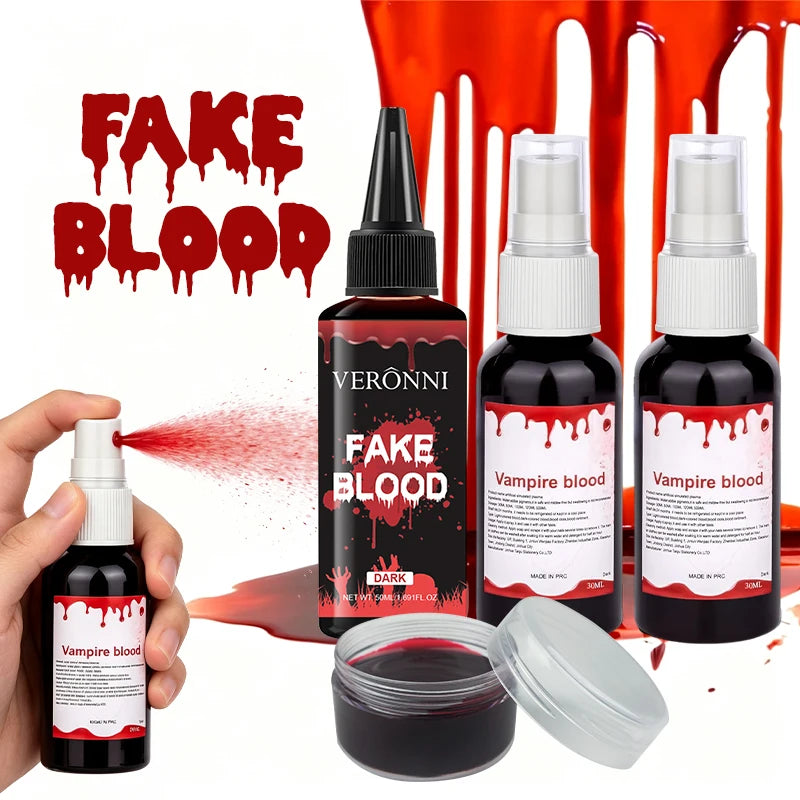 Fake Blood Makeup Kit for Halloween & Cosplay - 4-Piece SFX Blood Set