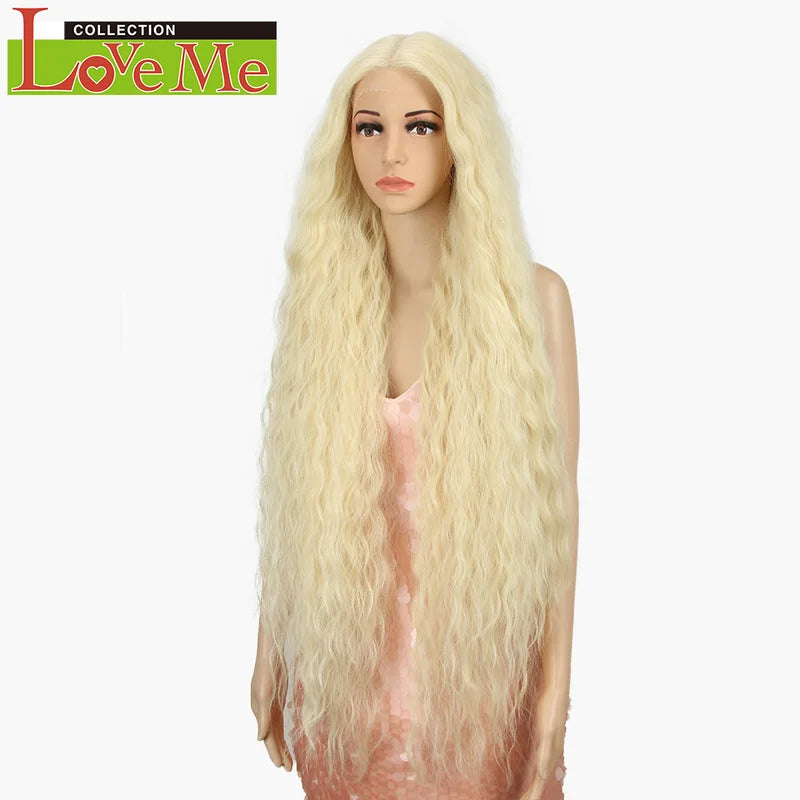 Long Curly Synthetic Lace Wigs 42 Inch Cosplay Blonde Pink Colorful Hair for Women