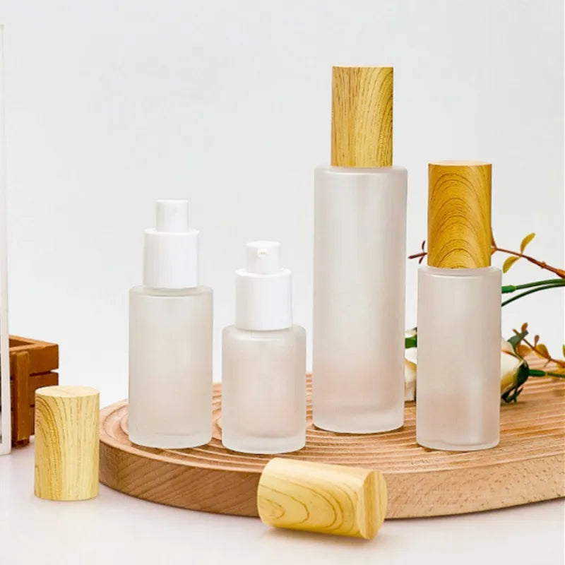 Wooden Frosted Glass Spray Bottle Refillable Lotion Dispenser Fine Mist Cosmetic Container