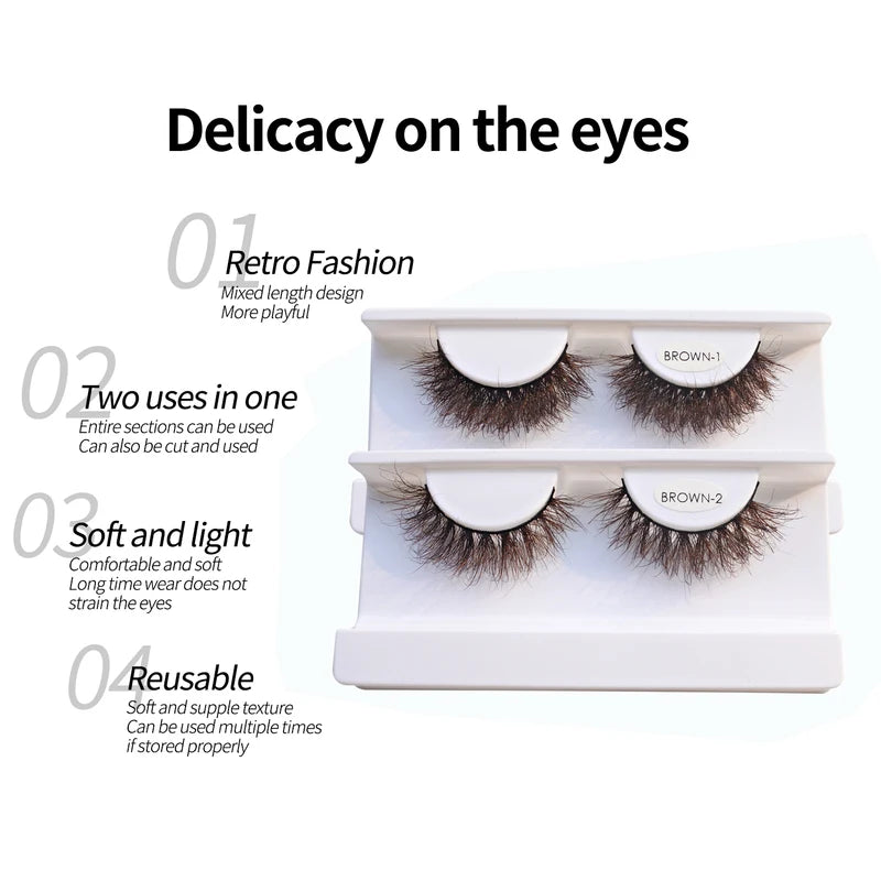 Luxury 5D Mink False Eyelashes Fluffy Wispy Volume Strip Lashes Natural Look