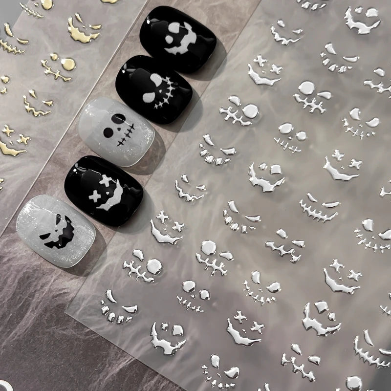 Halloween Nail Charms & Stickers - Dark Spooky Face Pumpkin Art Decals