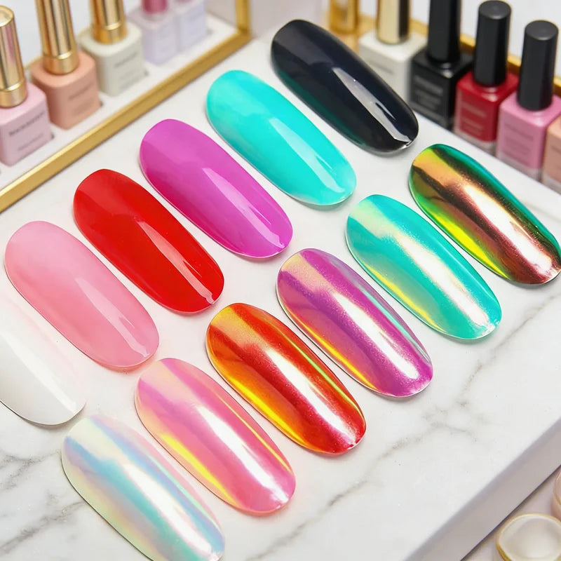 Mirror Effect Nail Chrome Powder - Iridescent Pearl & Aurora Glitter