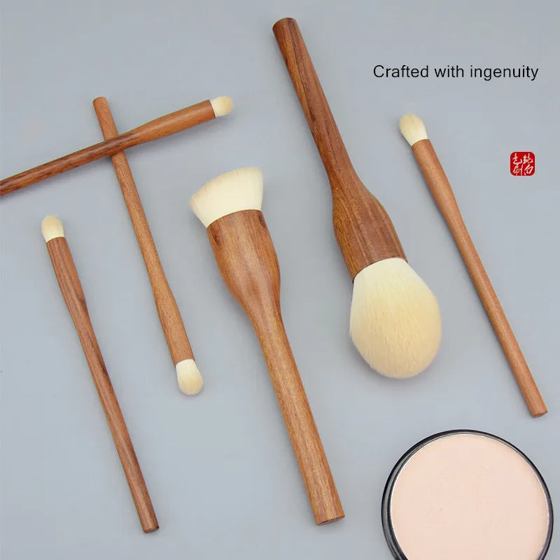 Cosmetic Makeup Brushes Set with Sandalwood Handle - Soft Synthetic Fibers for Foundation, Blending & Eyeshadow