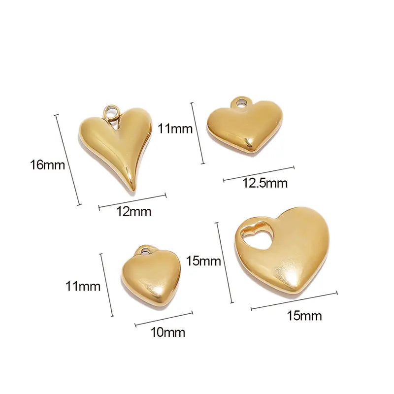 5Pcs Stainless Steel Heart Charms Pendants for Jewelry Making - Multiple Colors