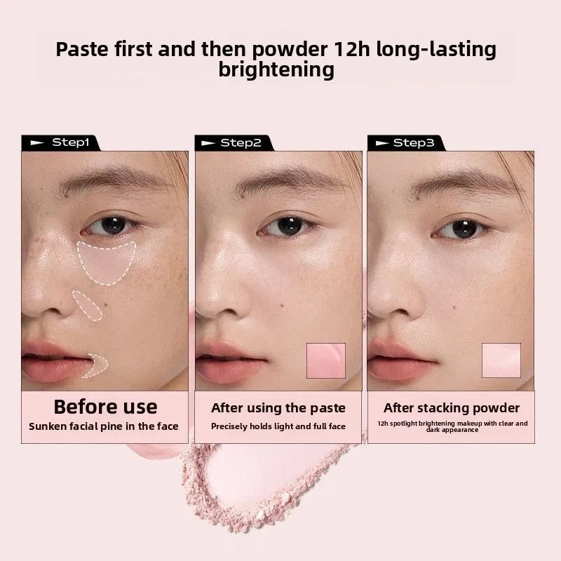 Peach Highlighter Palette with Duo Color Matte Face Brightener & Bronzer