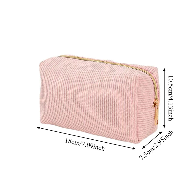 Corduroy Cosmetic Bag for Travel and School - Spacious Makeup & Pencil Organizer