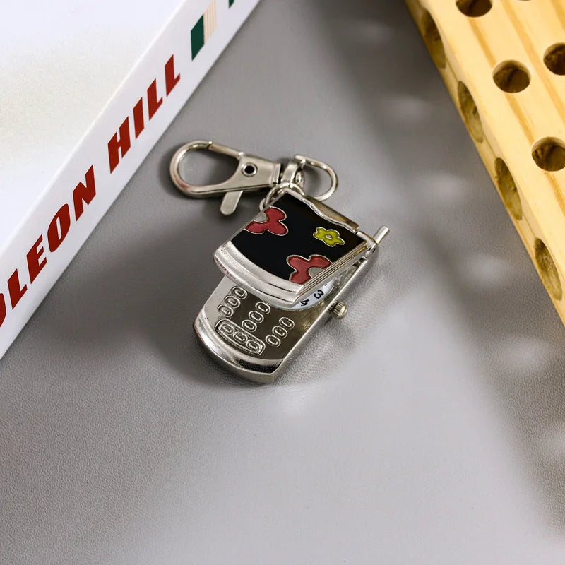 Retro Flip Phone Keychain Watch - Cute Pendant & Creative Gift