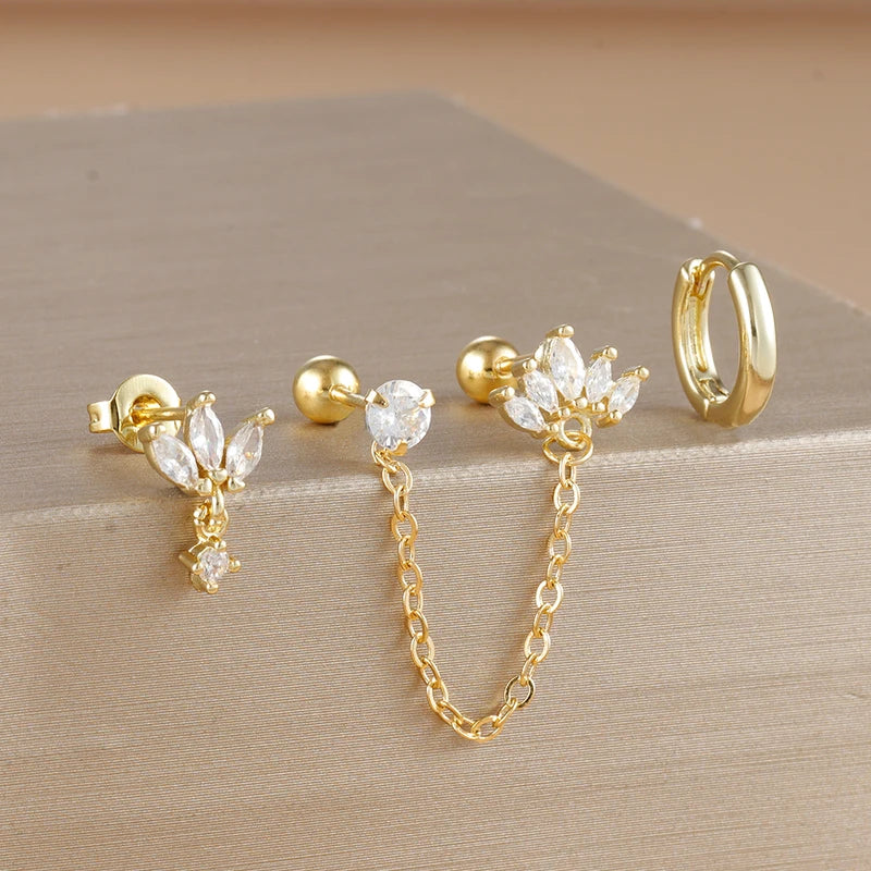 3PCS Gold Crown Chain Tassel Hoop Earrings Set for Women - 18K Gold Plated Jewelry